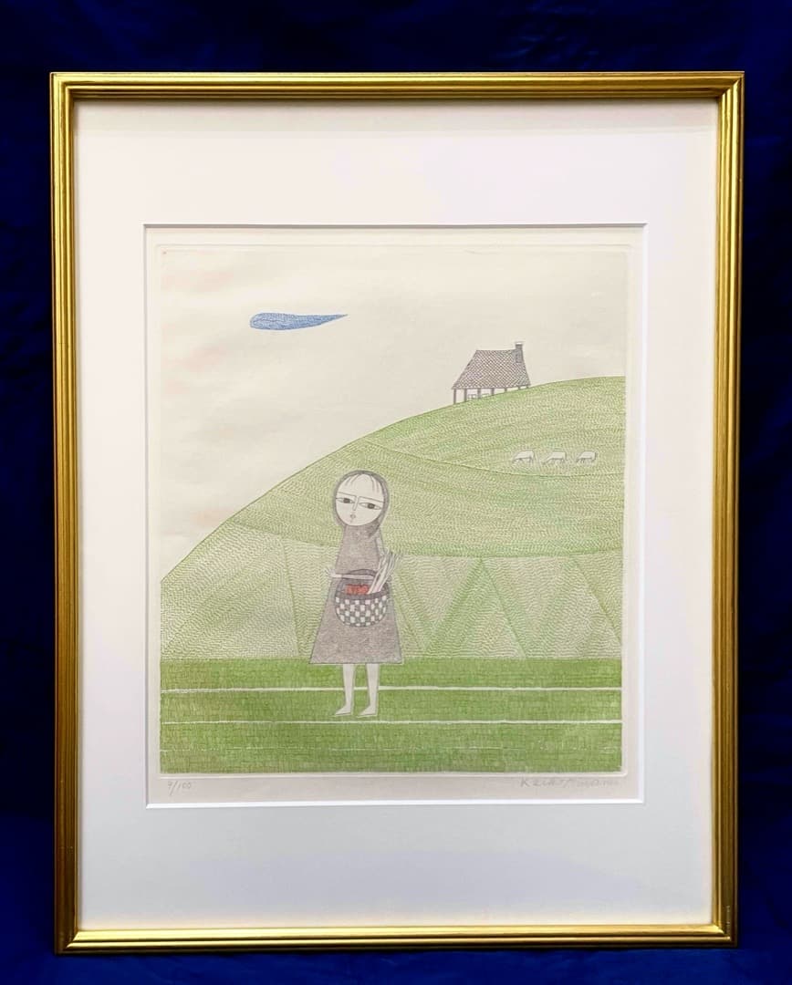 南 桂子 -KEIKO MINAMI-『少女と三匹の羊』1973年 銅版画