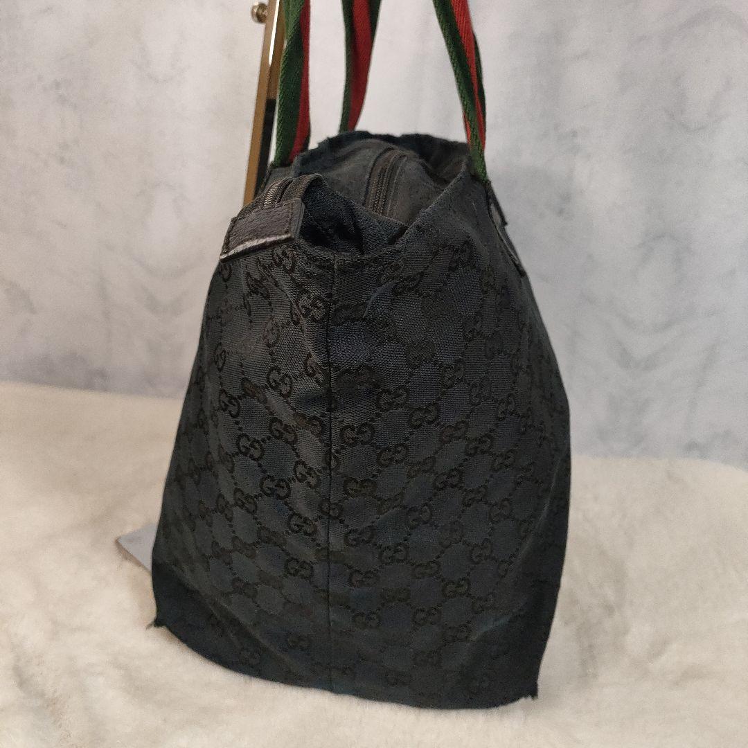 グッチ トートバッグ ブラックキャンバス シェリーライン 大容量レディース