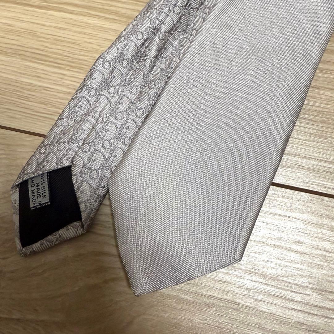 Dior ディオール グレー ネクタイ シルク メンズ シルバー