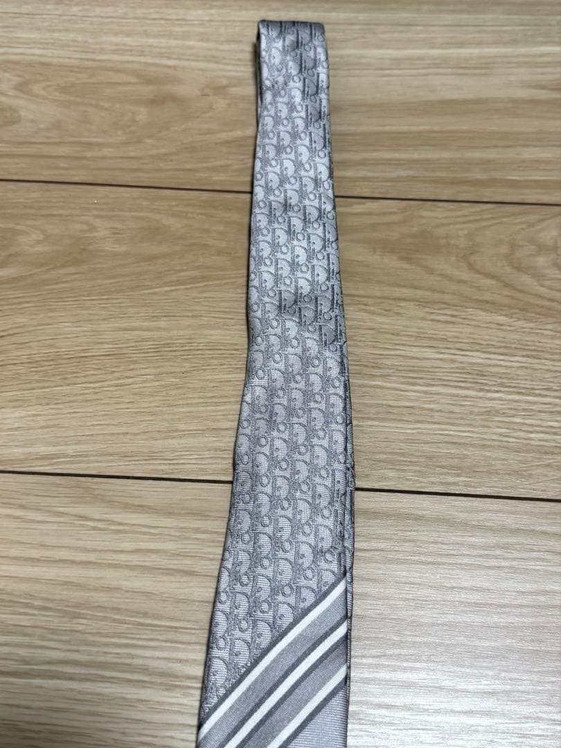 Dior ディオール グレー ネクタイ シルク メンズ シルバー