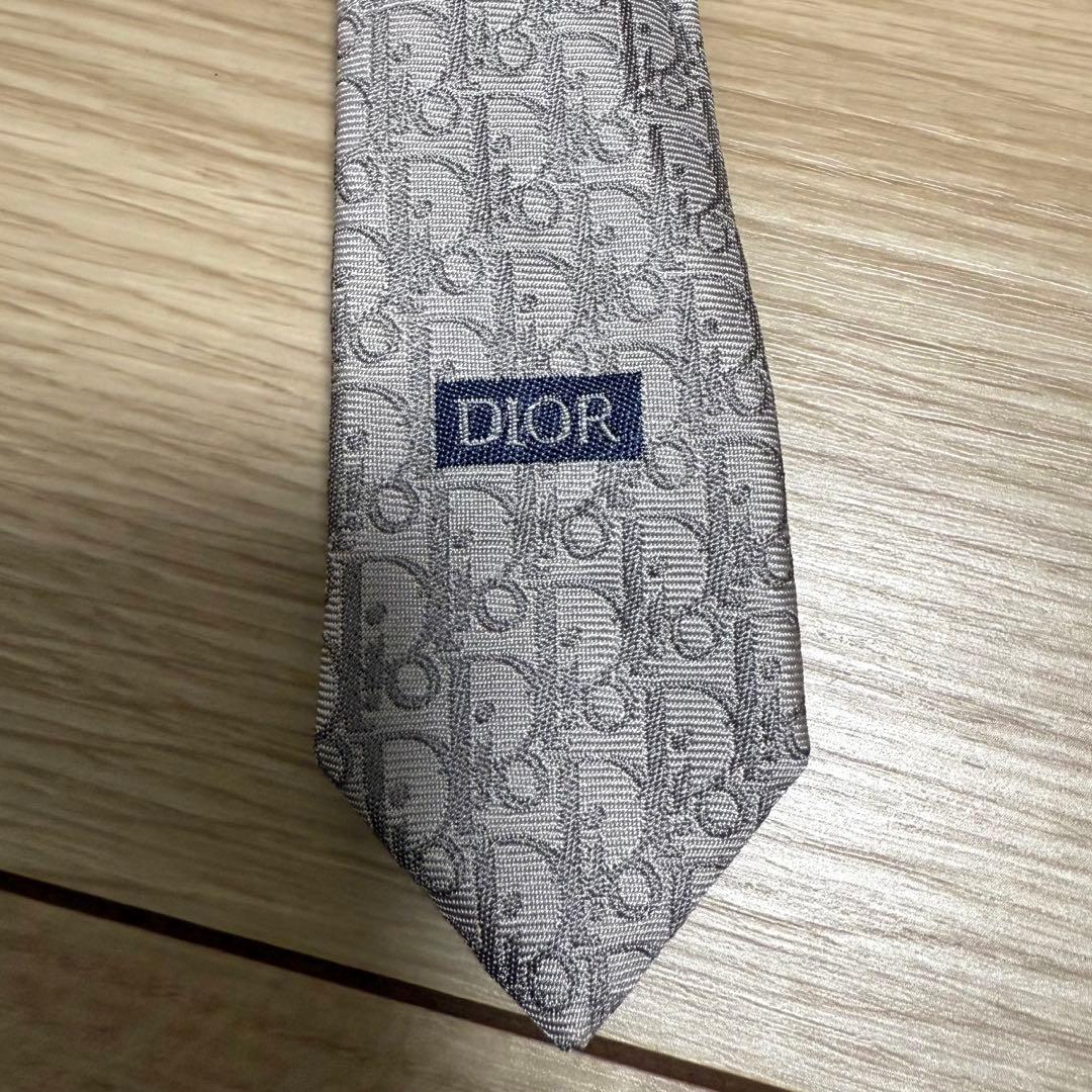 Dior ディオール グレー ネクタイ シルク メンズ シルバー