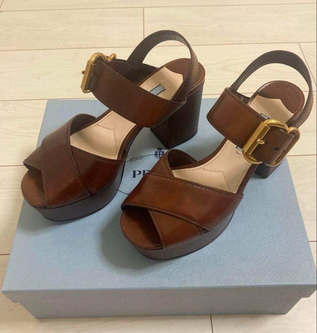 sandwichさん【新品未使用箱付】超美品★PRADA ブラウンレザーサンダル