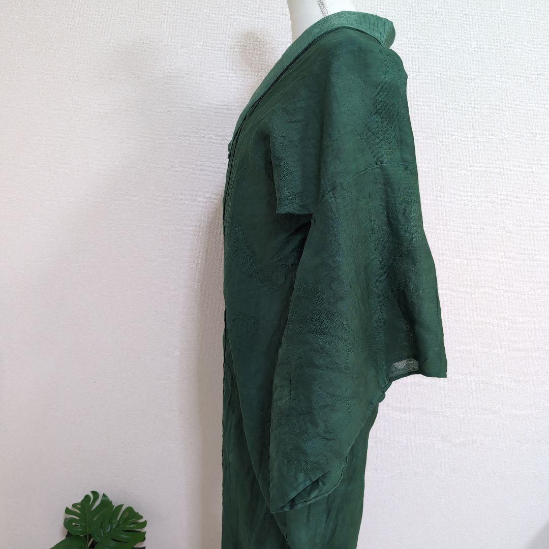 本麻　洗える長襦袢　カラー襦袢　フォレストグリーン　緑　リサイクル　ka1