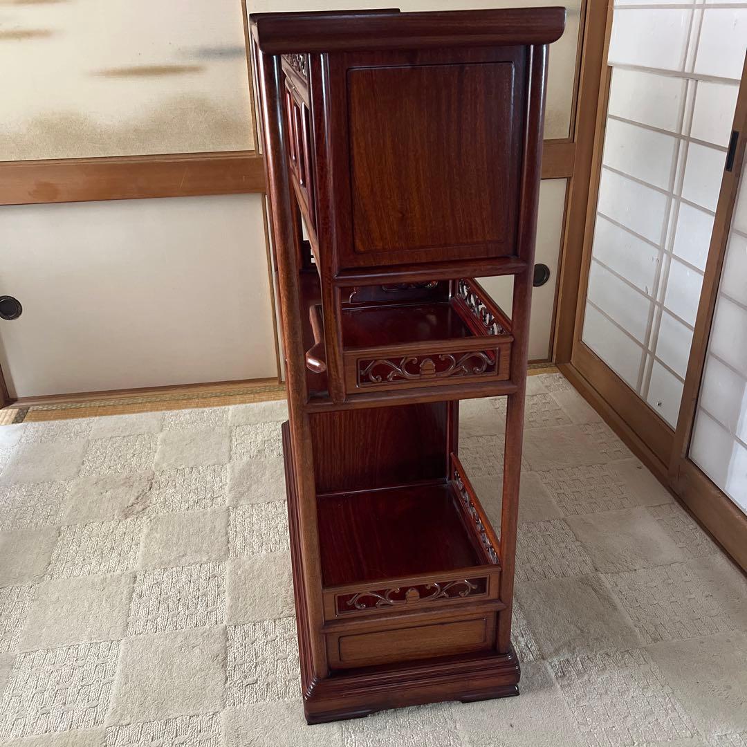 【美品】違い棚　紫檀　松と鶴模様　和家具 茶箪笥 唐木 昭和レトロ