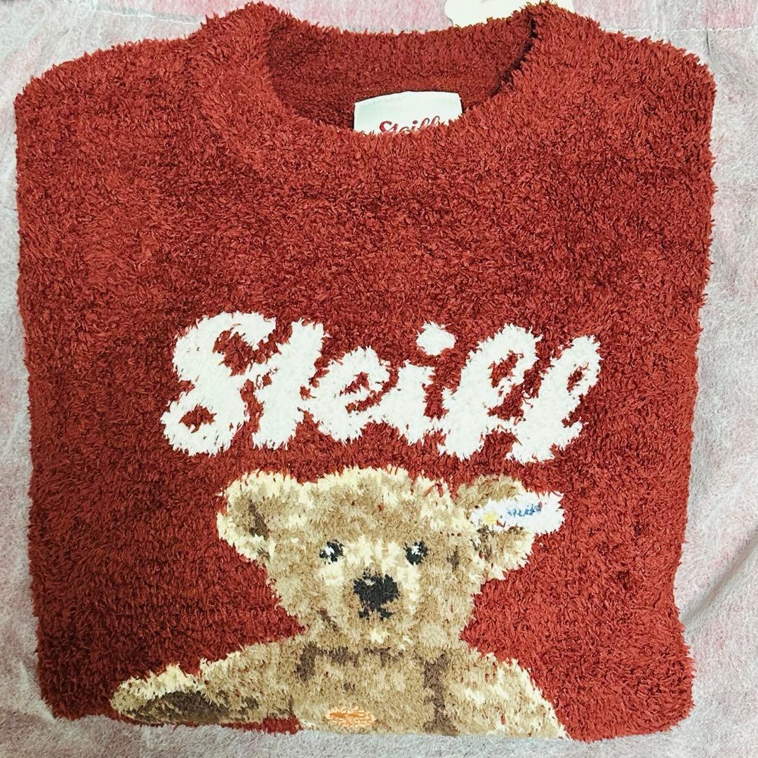 ジェラートピケ シュタイフ プルオーバー＆チェック柄ロングパンツセット 赤