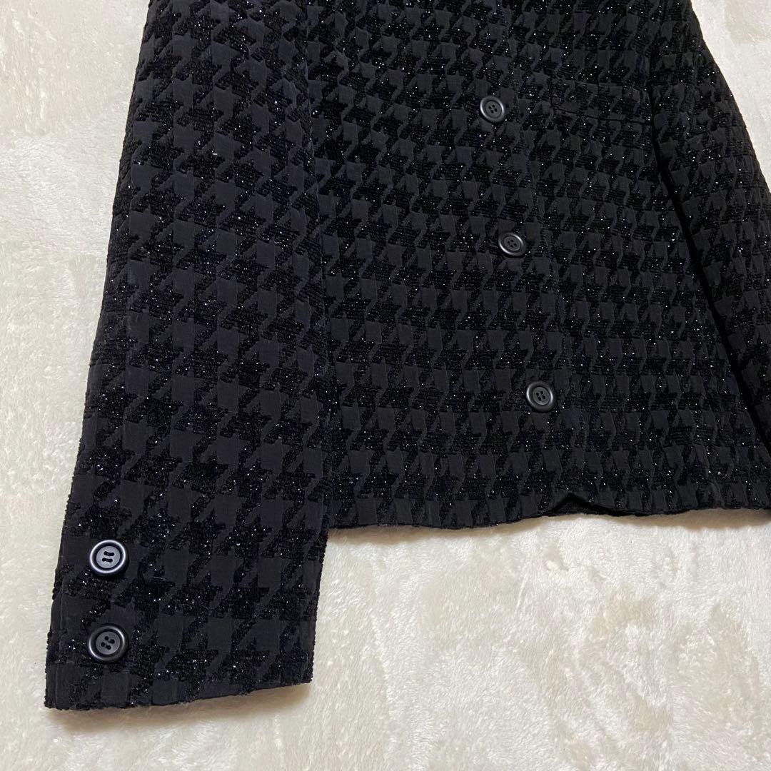 【美品✨】クリスチャンディオール ノーカラージャケット 千鳥格子 ラメ混 黒 S