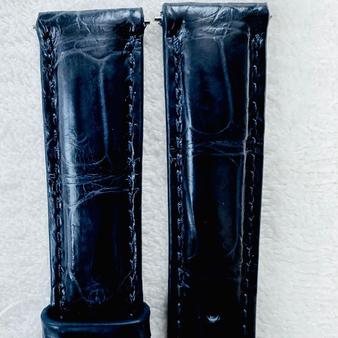 1032#18mm-16mmミッドナイトブルー★本物クロコダイルベルト★スイス製