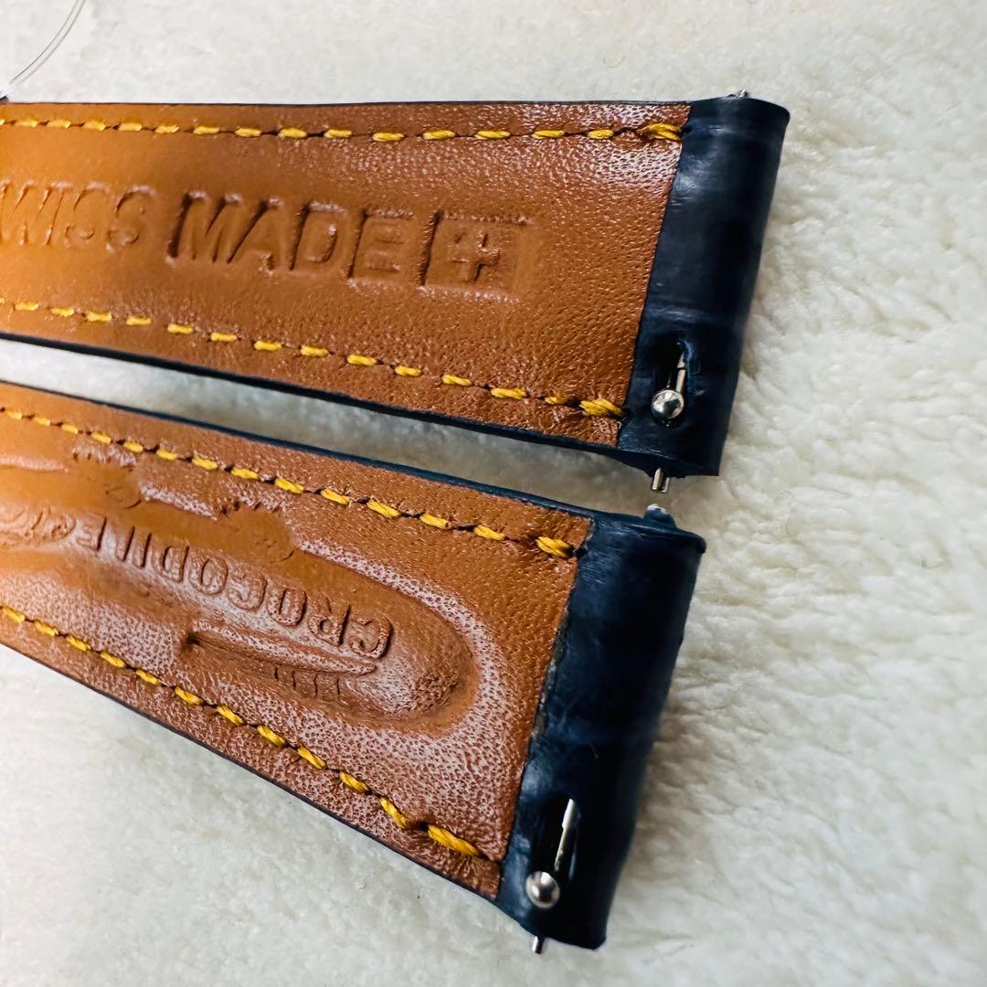 1032#18mm-16mmミッドナイトブルー★本物クロコダイルベルト★スイス製