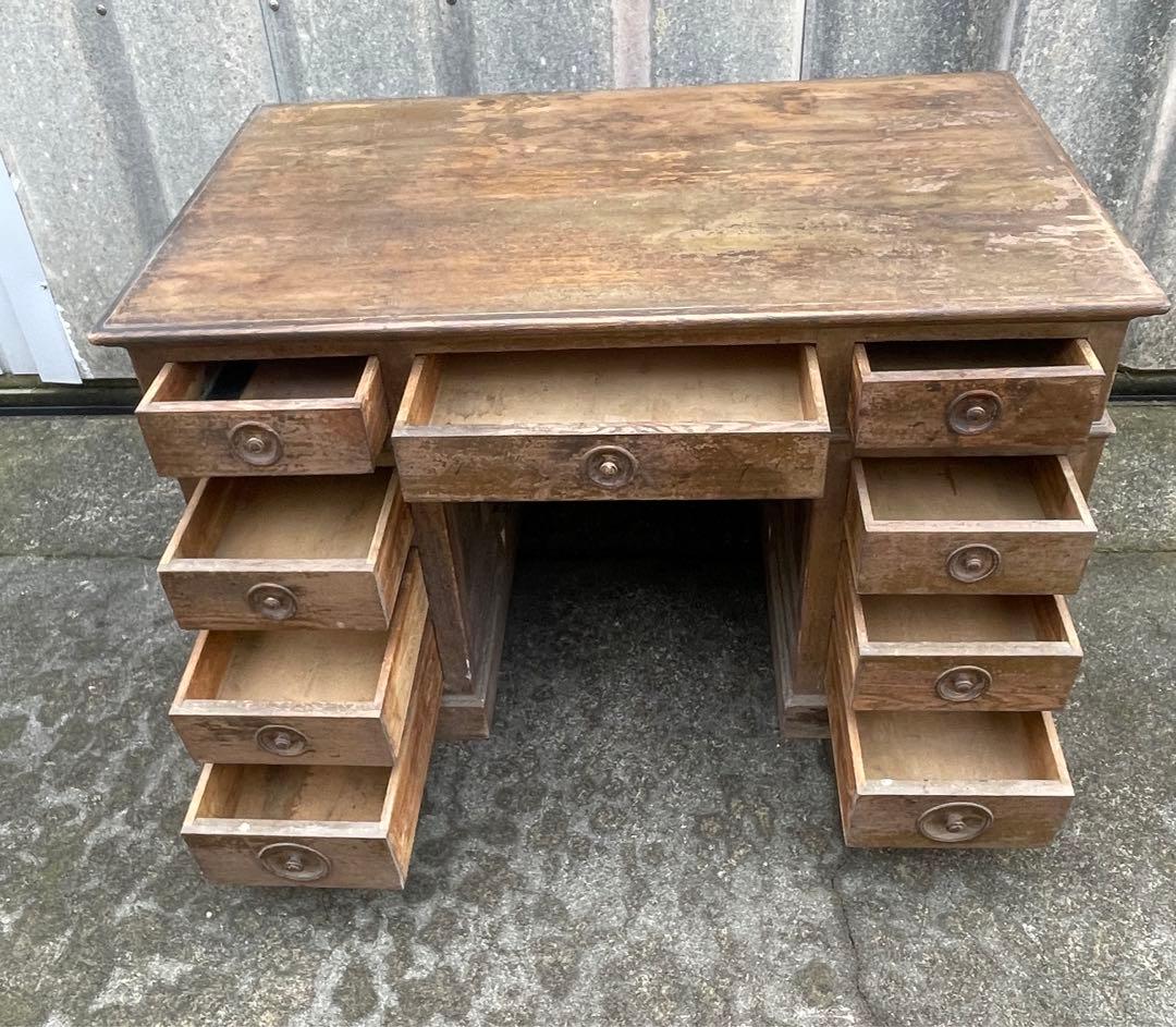 アンティーク/古道具/無垢材/両袖机/書斎机/分解式/作業台/デスク/店舗什器