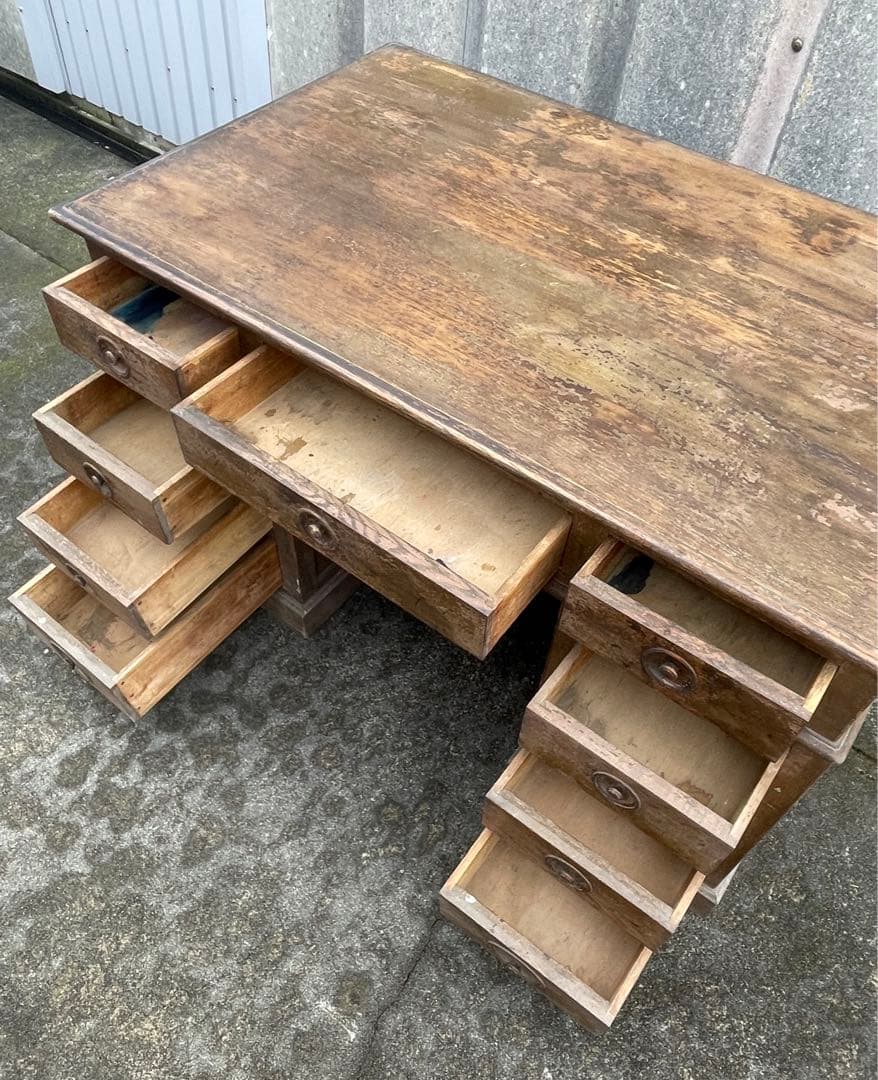 アンティーク/古道具/無垢材/両袖机/書斎机/分解式/作業台/デスク/店舗什器