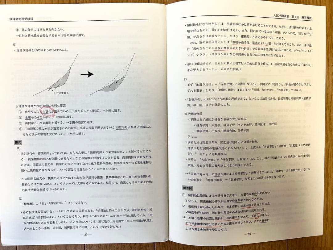 鉄緑会地理授業冊子（通常授業13回＋夏期講習5日＋直前講習4日＋直前演習解説冊子