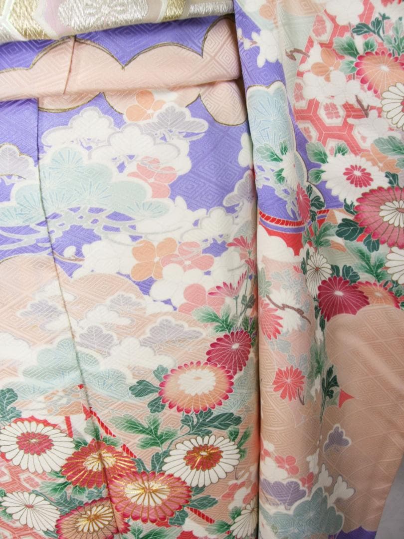 パステル古典柄/ぼかし染め/金駒刺繍/振袖フルセット　ｍ61白　成人式