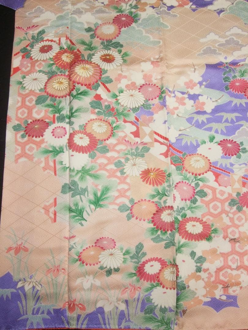 パステル古典柄/ぼかし染め/金駒刺繍/振袖フルセット　ｍ61白　成人式