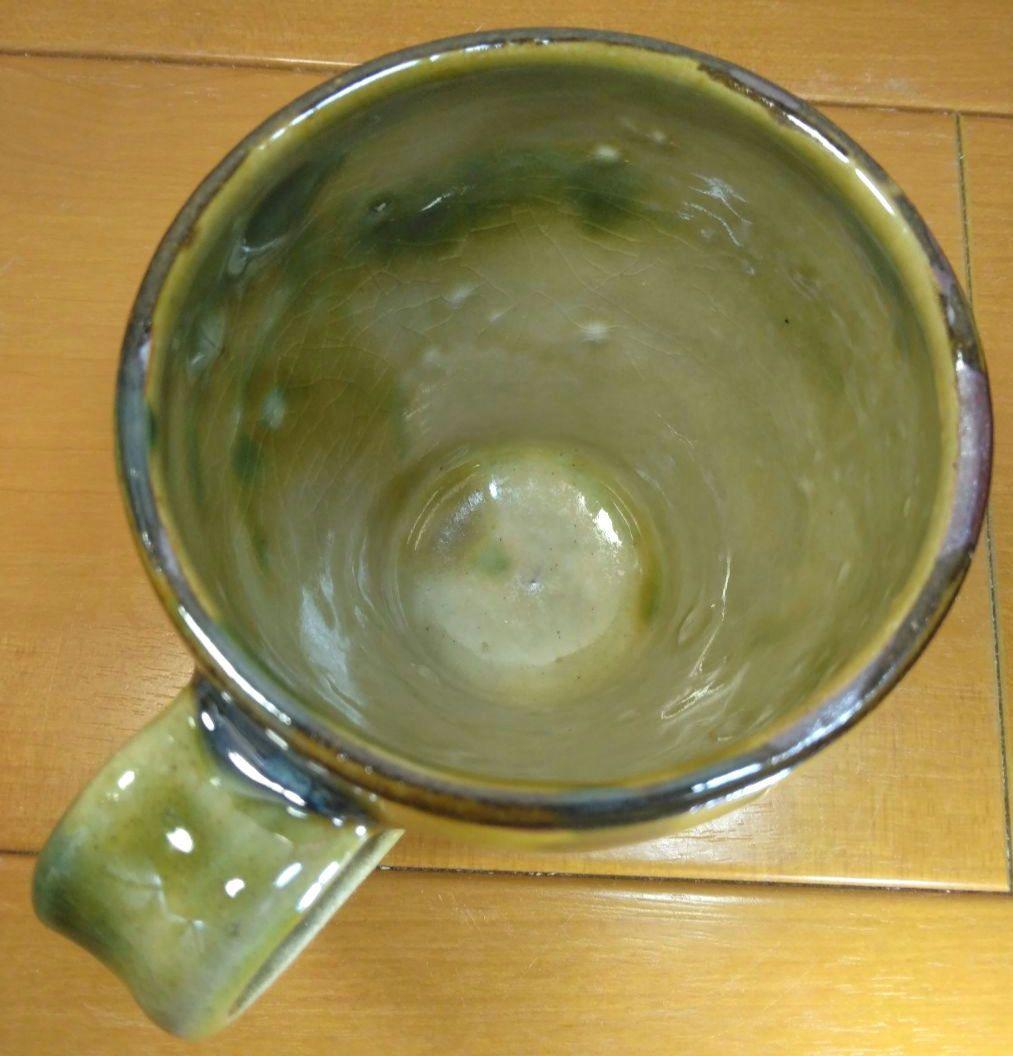 hn 人間国宝 金城次郎 壷屋焼マグカップ(笑魚海老紋カップ）栞 共箱