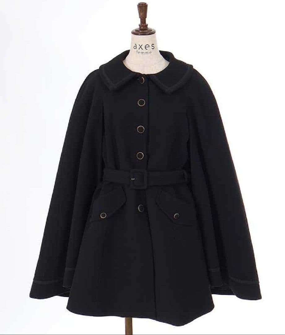 最終値下げ！【新品未使用】axes femme ファー襟付きケープコート 黒