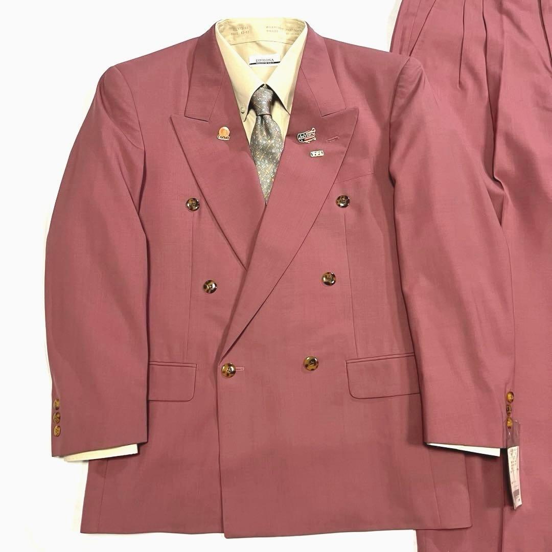 【vintage】セットアップ　スーツ　ダブル　ピンク　ピンズ　90s 80s