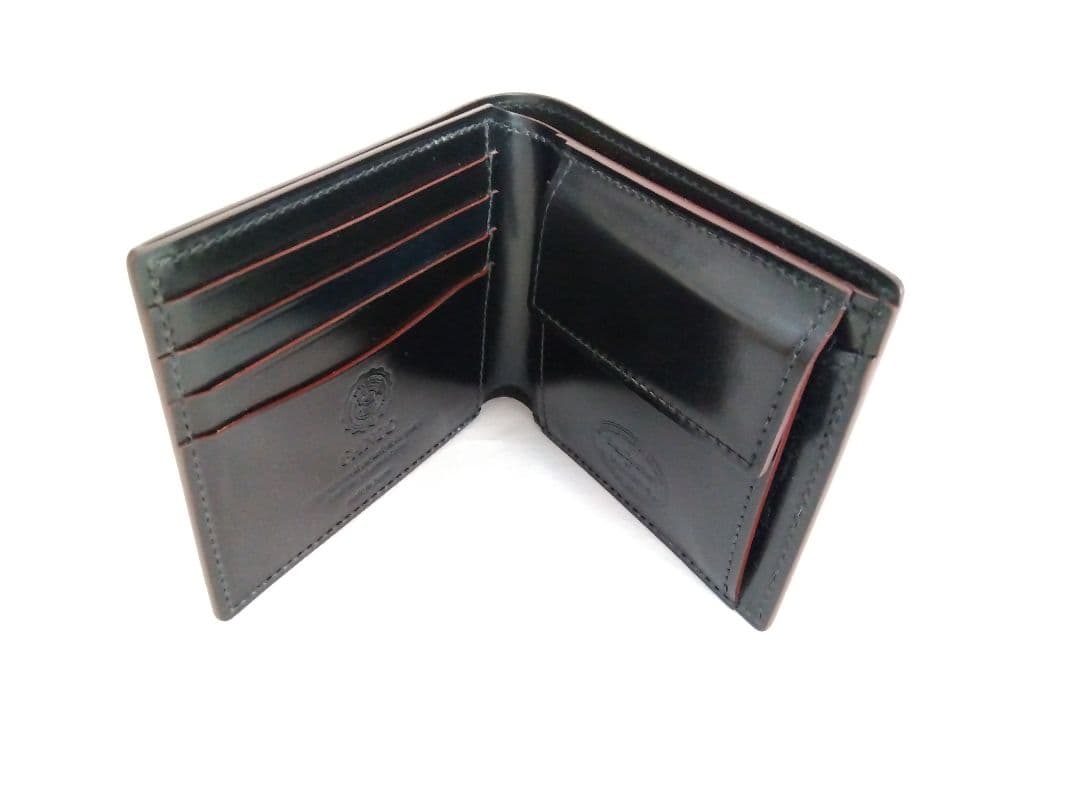 ガンゾ シェルコードバン２　小銭入れ付き 二つ折り財布　黒