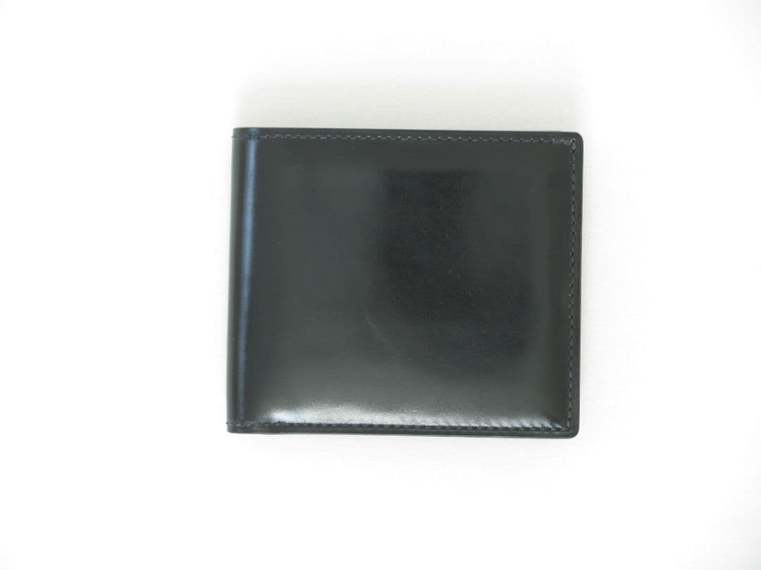 ガンゾ シェルコードバン２　小銭入れ付き 二つ折り財布　黒