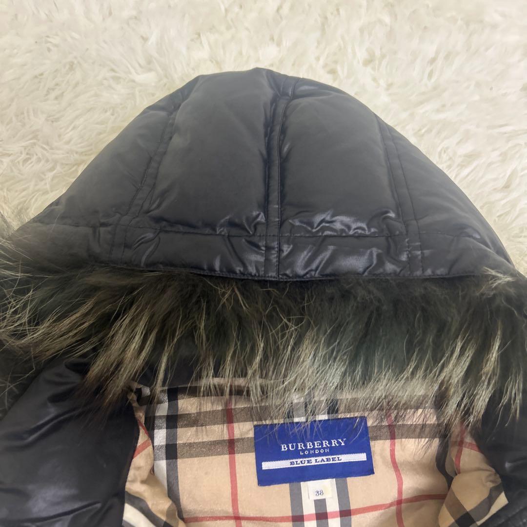 極美品　バーバリー ブルーレーベル ダウン ベスト メガチェック リアルファー