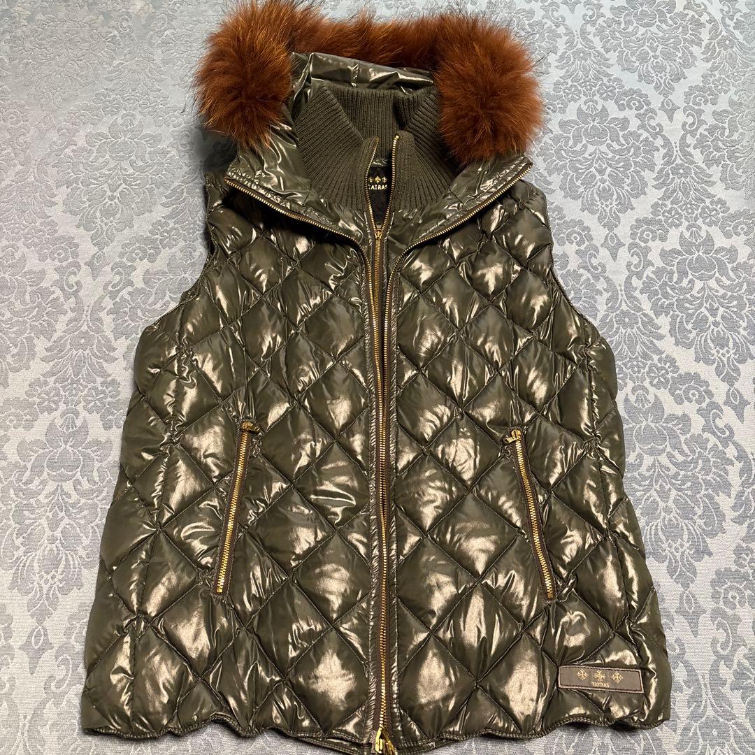 タトラス　ダウンベスト　ナイロン　04 カーキ　ファー付き　大きいサイズ