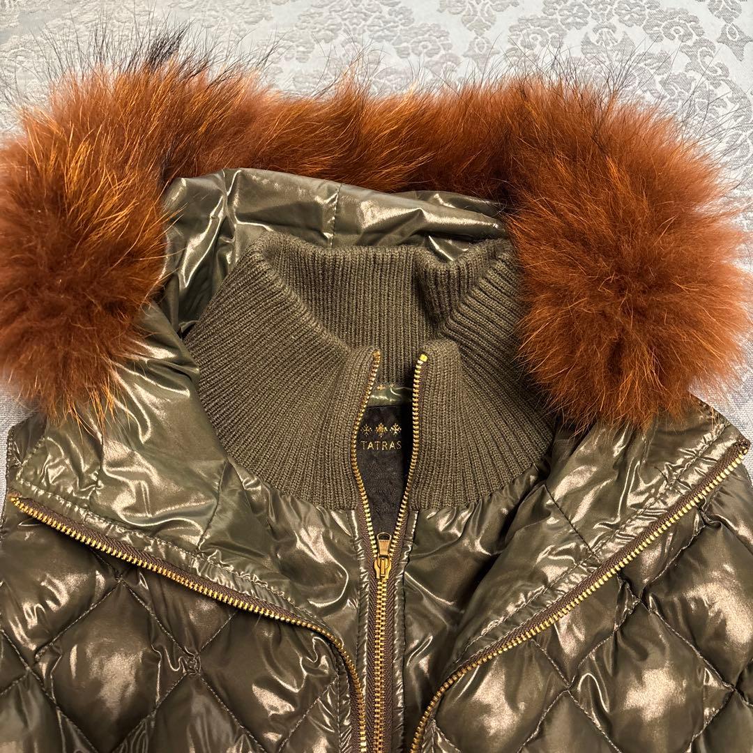 タトラス　ダウンベスト　ナイロン　04 カーキ　ファー付き　大きいサイズ