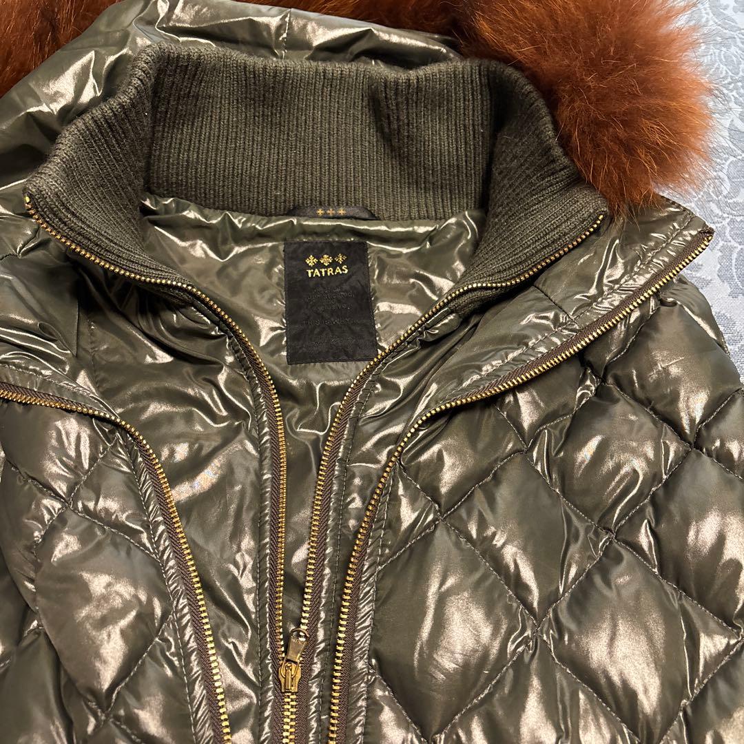 タトラス　ダウンベスト　ナイロン　04 カーキ　ファー付き　大きいサイズ