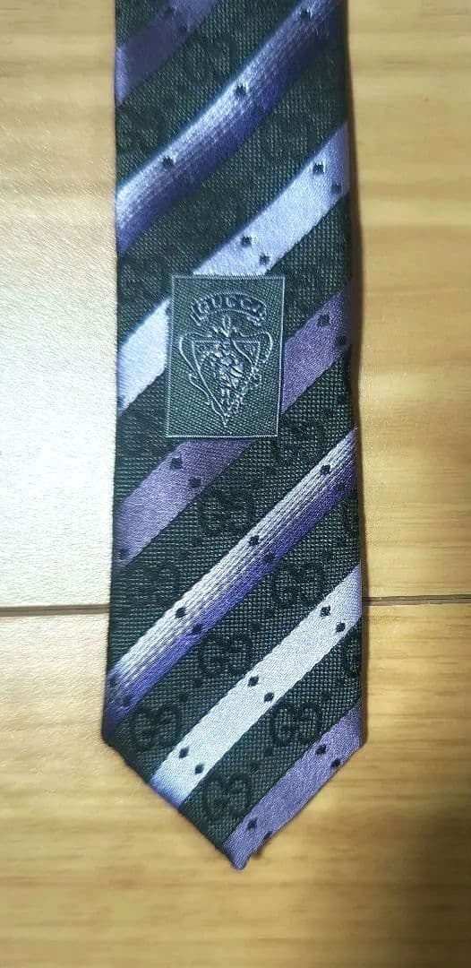 11/30まで値下げ 【未使用】グッチ　パープル　ストライプ　幅8.3cm