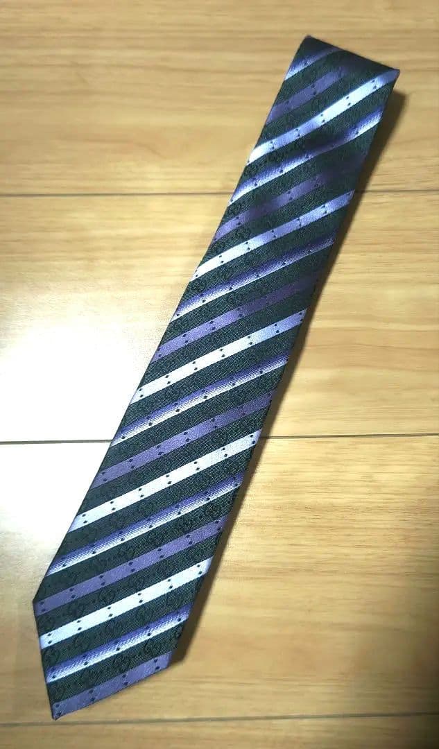 11/30まで値下げ 【未使用】グッチ　パープル　ストライプ　幅8.3cm