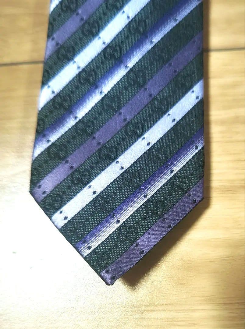 11/30まで値下げ 【未使用】グッチ　パープル　ストライプ　幅8.3cm