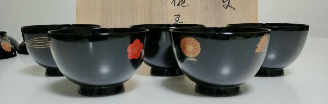 kiko様　輪島塗四君子蒔絵 遠山沈金　吸物椀5客セット角偉三郎など5人作家もの