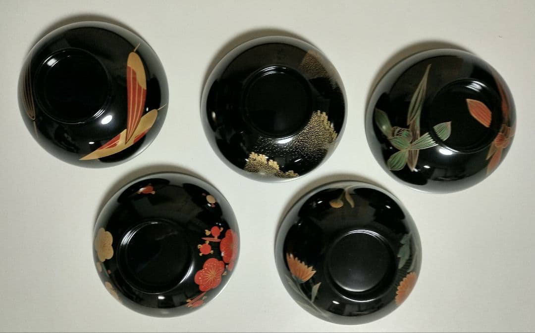 kiko様　輪島塗四君子蒔絵 遠山沈金　吸物椀5客セット角偉三郎など5人作家もの