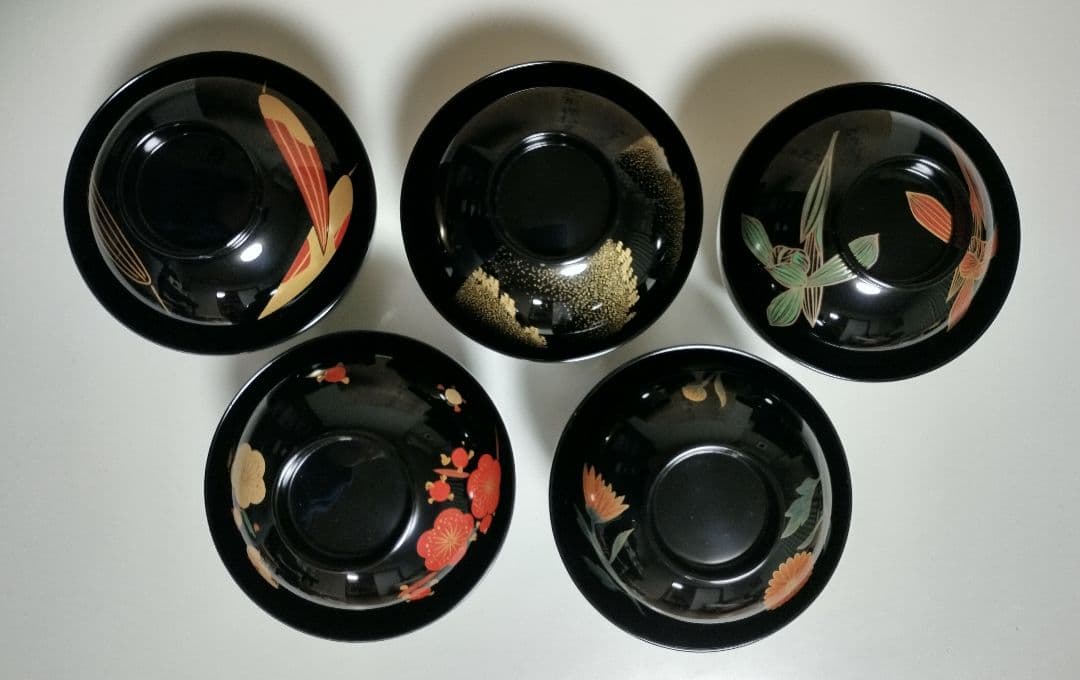 kiko様　輪島塗四君子蒔絵 遠山沈金　吸物椀5客セット角偉三郎など5人作家もの