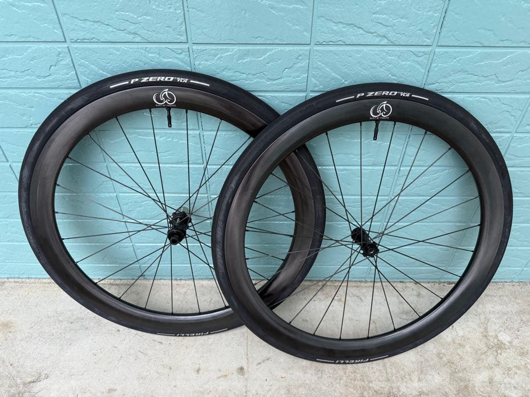 軽量カーボンホイール タイヤ付 デスクブレーキ　手組み　カーボンスポーク　やすよ