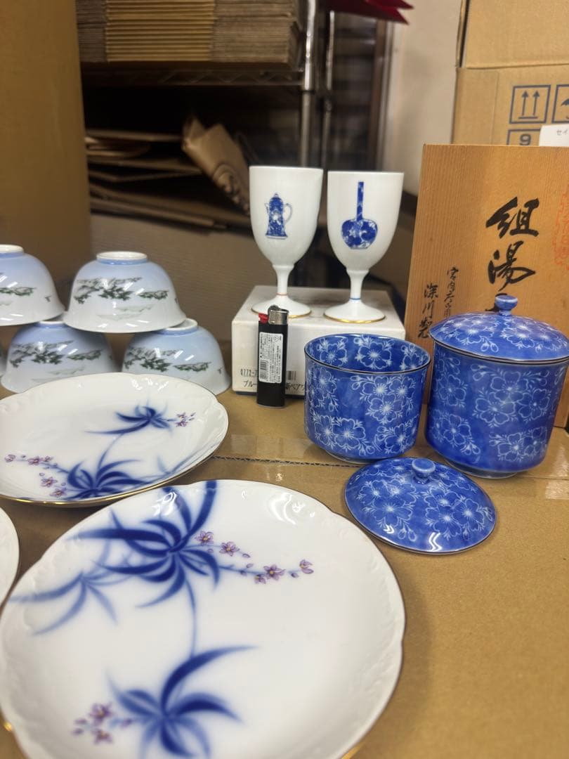 深川製瓷 大倉陶園 青い花柄の陶器セット