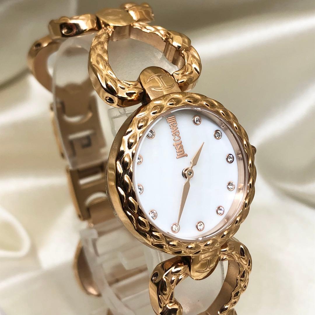 【稼働品】ジャストカヴァリ　シェル文字盤　クォーツ　腕時計　美品