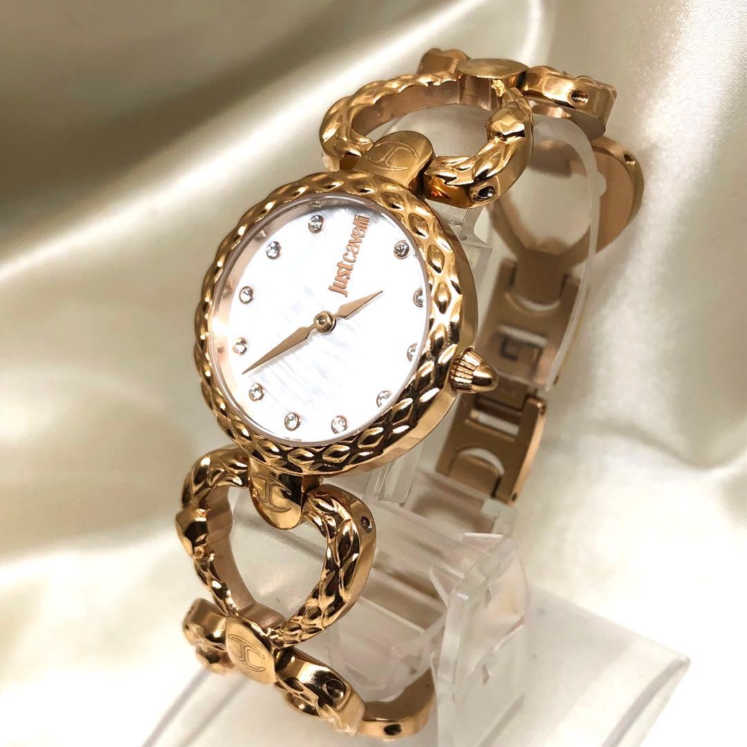 【稼働品】ジャストカヴァリ　シェル文字盤　クォーツ　腕時計　美品