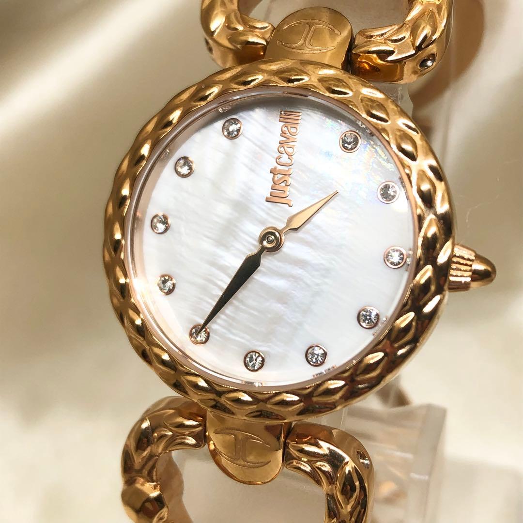 【稼働品】ジャストカヴァリ　シェル文字盤　クォーツ　腕時計　美品