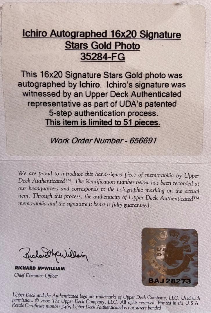 イチロー（マリナーズ）サイン入り写真　限定版