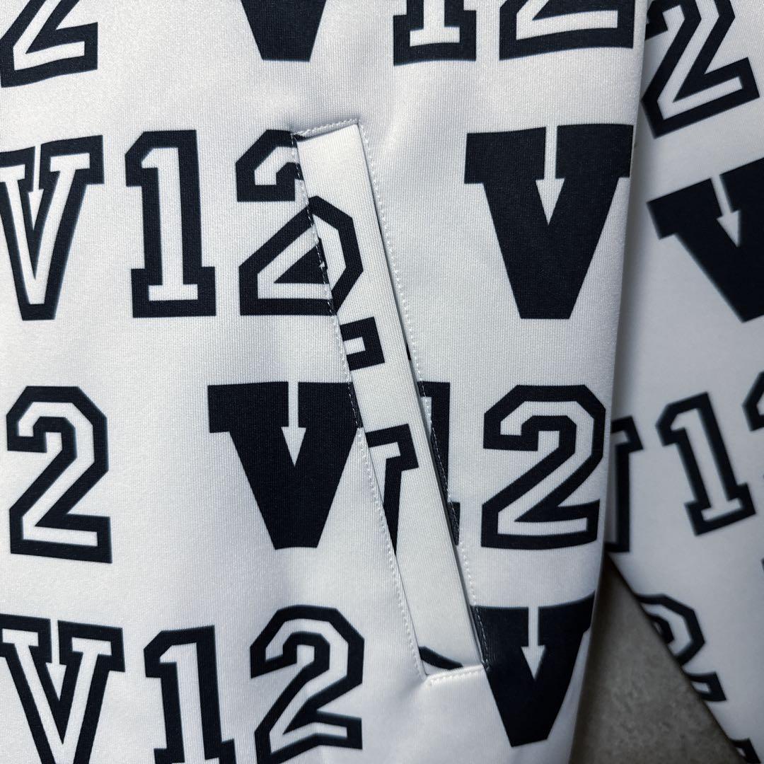 V12 ヴィトゥエルヴ ジップパーカー ジャケット 総柄 ロゴ ホワイト L