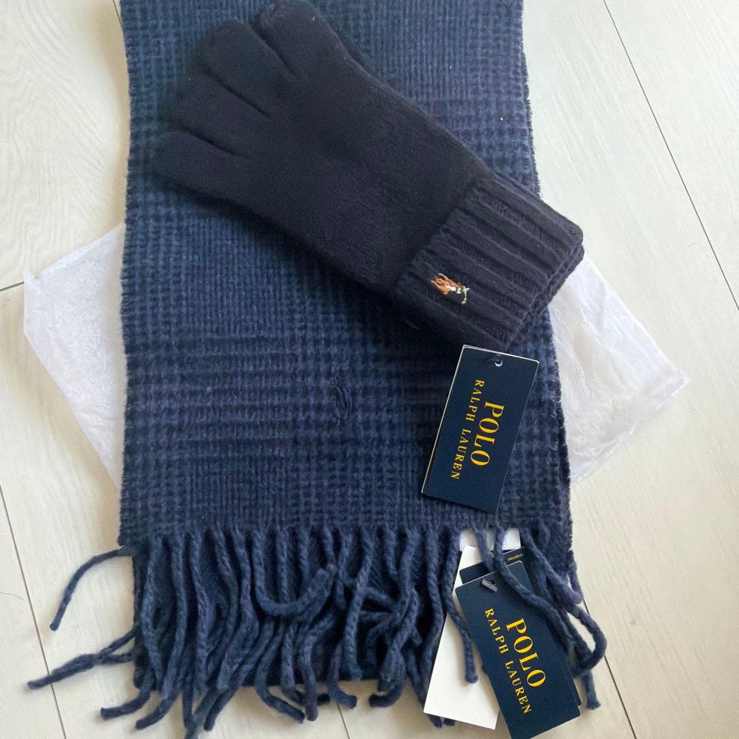 POLO RALPH LAUREN ネイビー マフラー　手袋