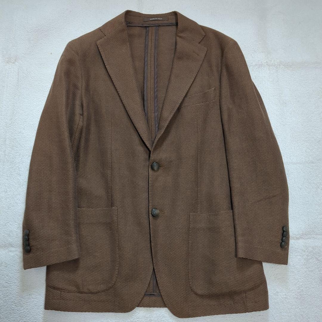 美品 タリアトーレ ダカール アンコンジャケット ブラウン リネン 46サイズ