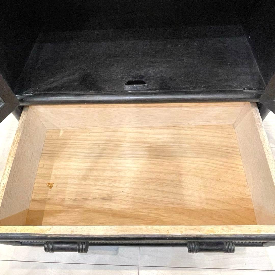 ラタン 籐 ガラス扉 キャビネット 収納棚 ヴィンテージ 引き出し付 アジアン