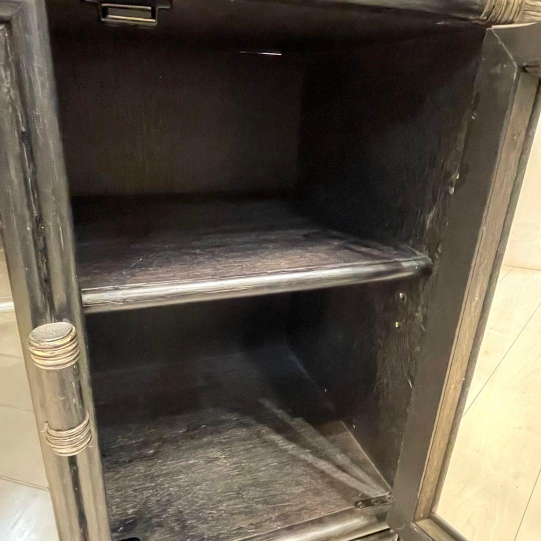 ラタン 籐 ガラス扉 キャビネット 収納棚 ヴィンテージ 引き出し付 アジアン