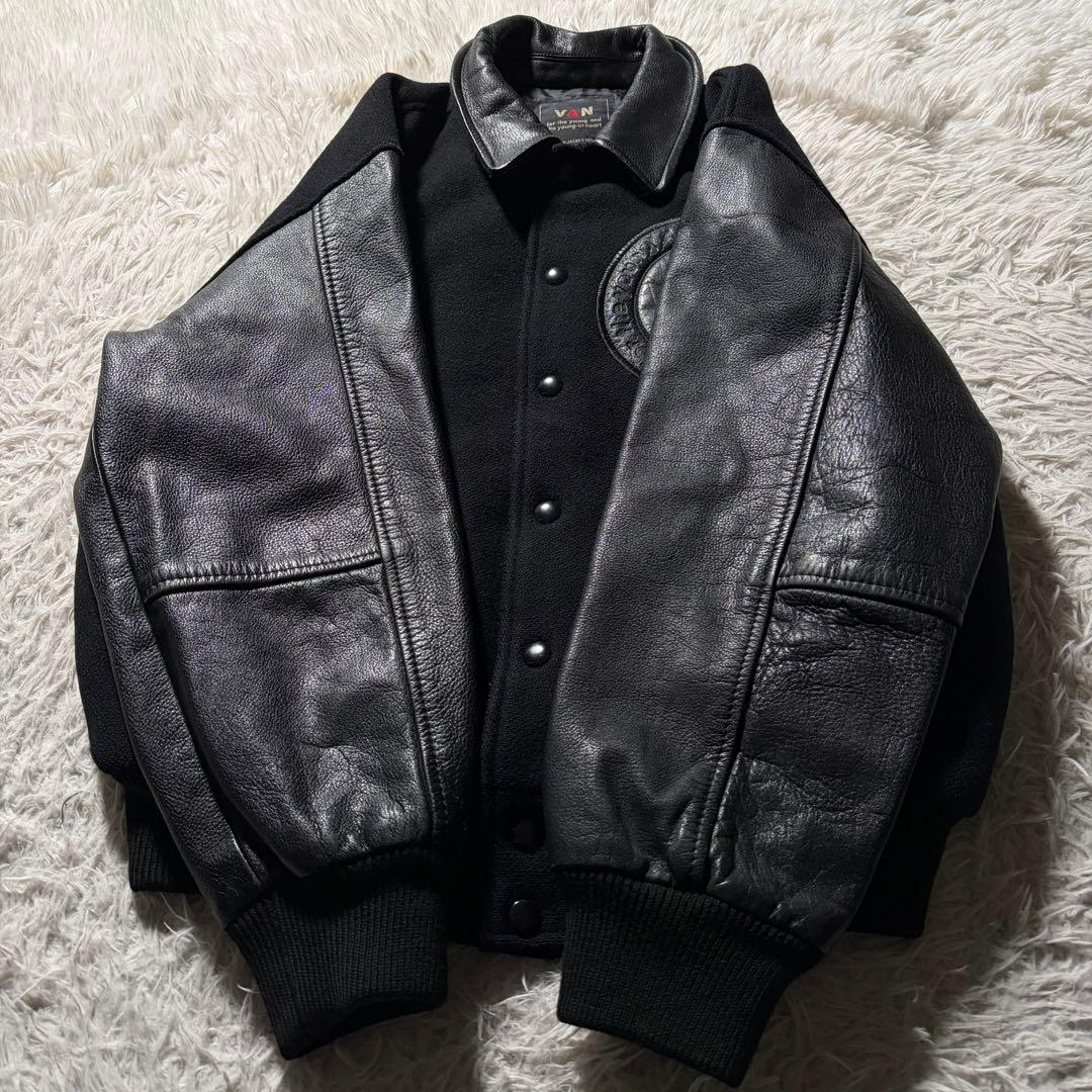 ま*か様 美品■VAN JACKET スタジャン 袖レザー　アーチロゴ　ワッペン