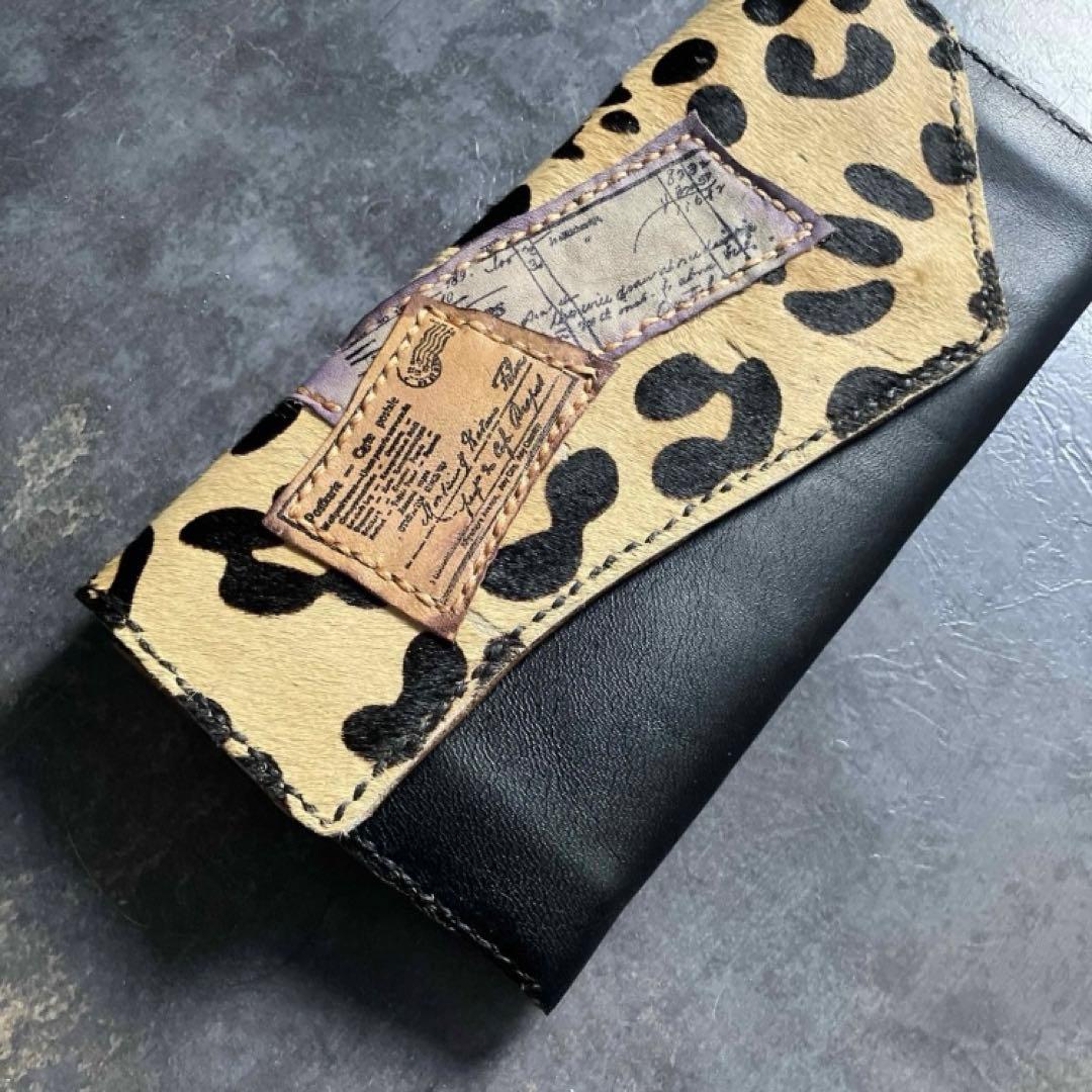 本革☆ハラコ長財布　ブラックヌメ革　革財布