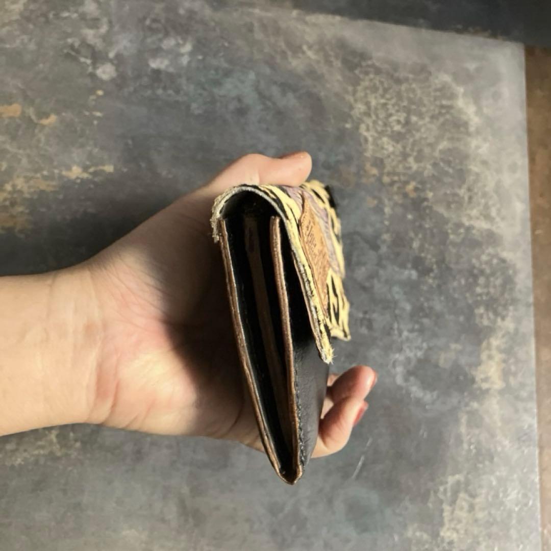 本革☆ハラコ長財布　ブラックヌメ革　革財布