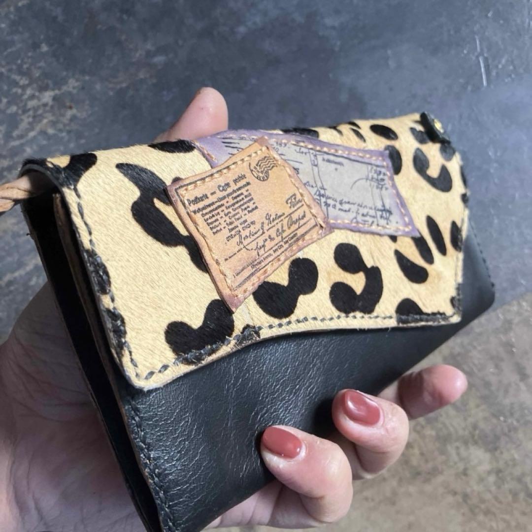 本革☆ハラコ長財布　ブラックヌメ革　革財布