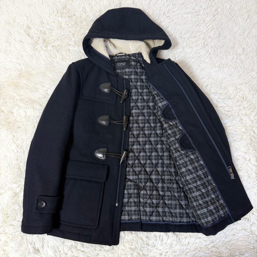 美品 バーバリーブラックレーベル ダッフルコート ボアフード ブラック L