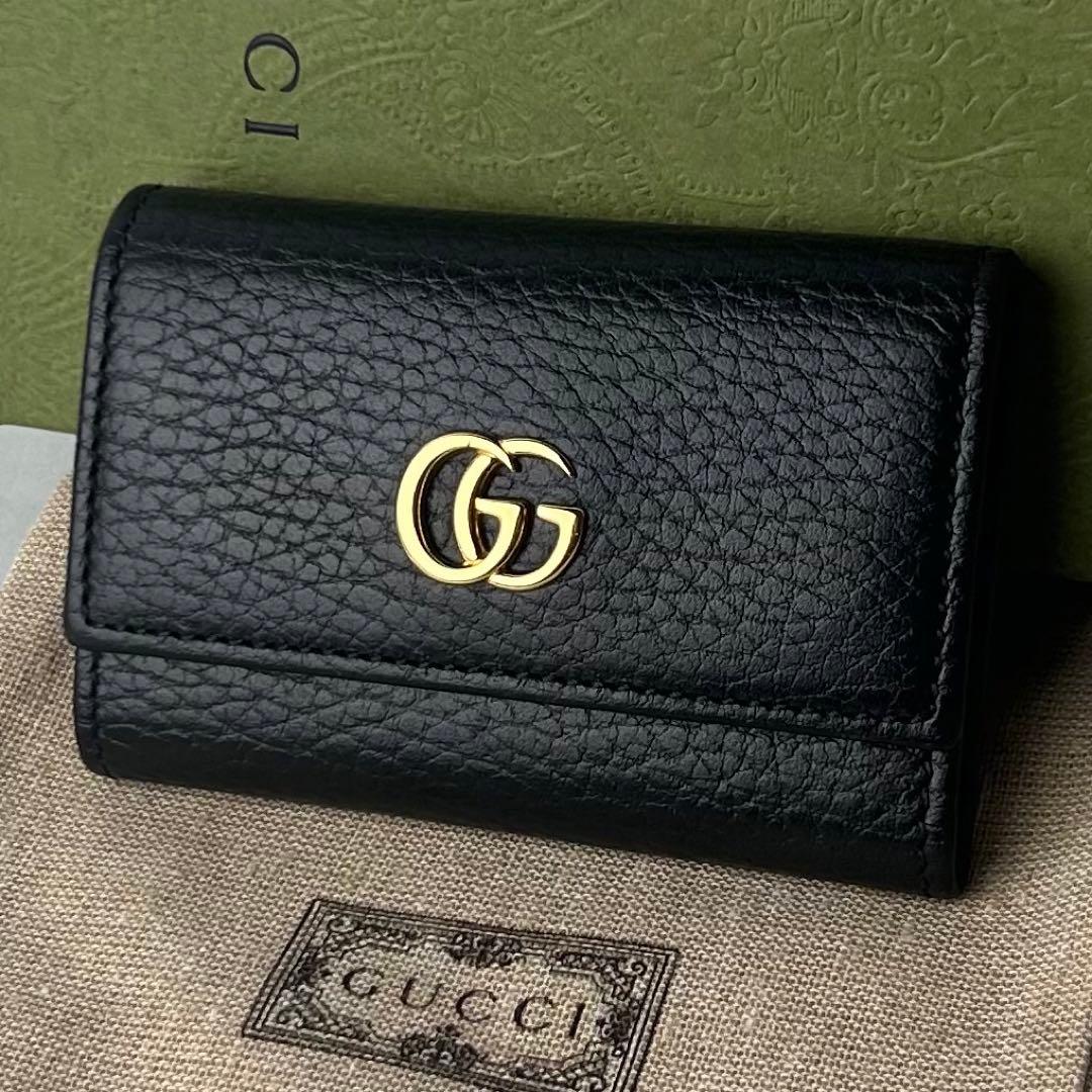 【未使用に近い】Sランク級 GUCCI ブラックレザー GGロゴ キーケース