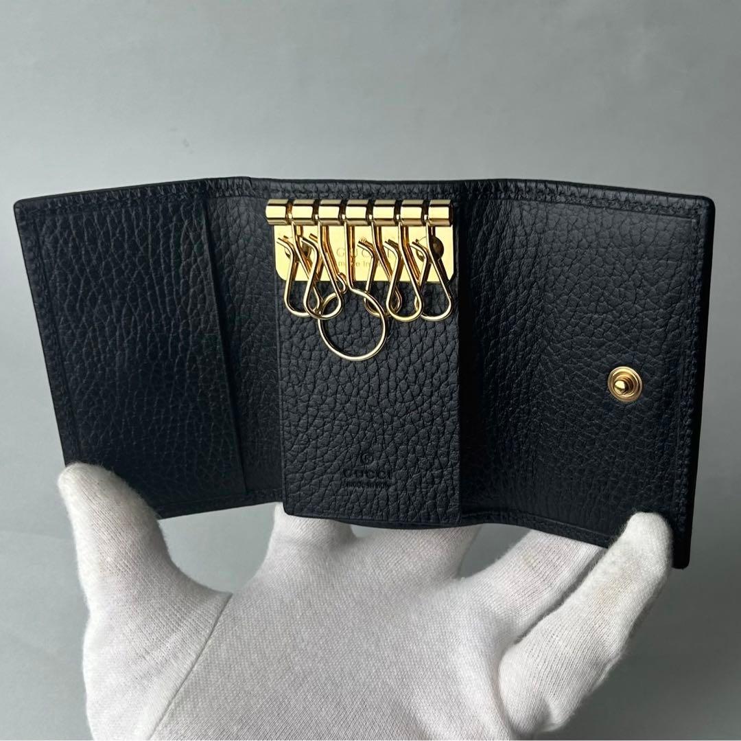 【未使用に近い】Sランク級 GUCCI ブラックレザー GGロゴ キーケース